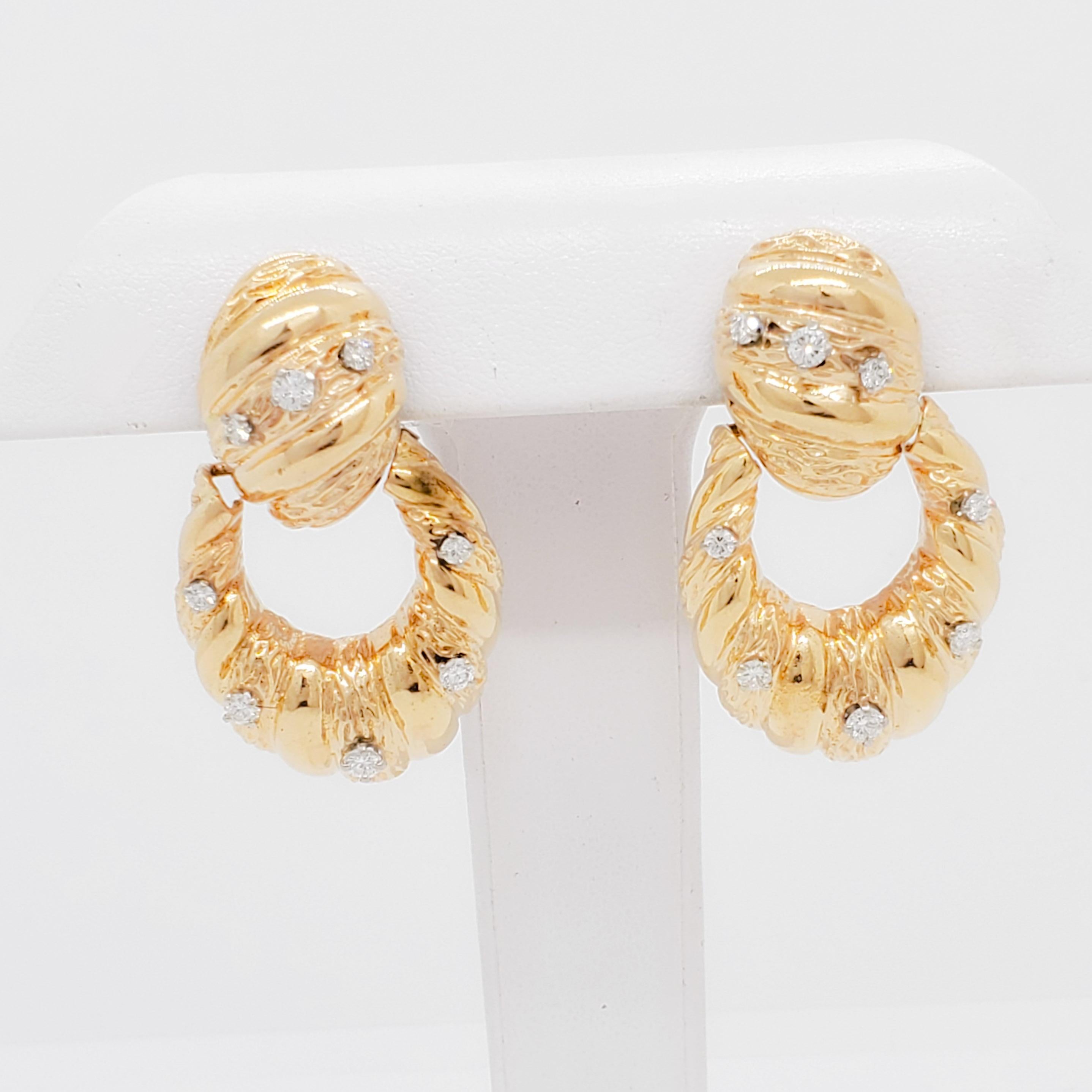 White Diamond and Yellow Gold Earring Clips Door Knocker Design For Sale 1