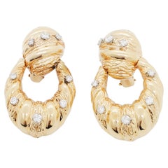 White Diamond and Yellow Gold Earring Clips Door Knocker Design