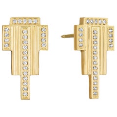 White Diamond and Yellow Gold Stud Earrings