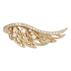 White Diamond Angel Wing Fashion Pave Ring 14 Karat Yellow Gold