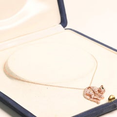 Vintage Diamond Pendant Necklace. Yellow Diamond Panther Pendant 14k Rose Gold