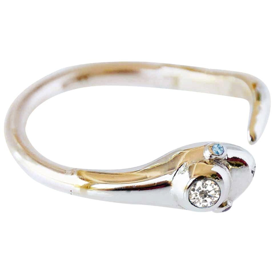 White Diamond Aquamarine Snake Ring Cocktail Ring Gold J Dauphin For Sale