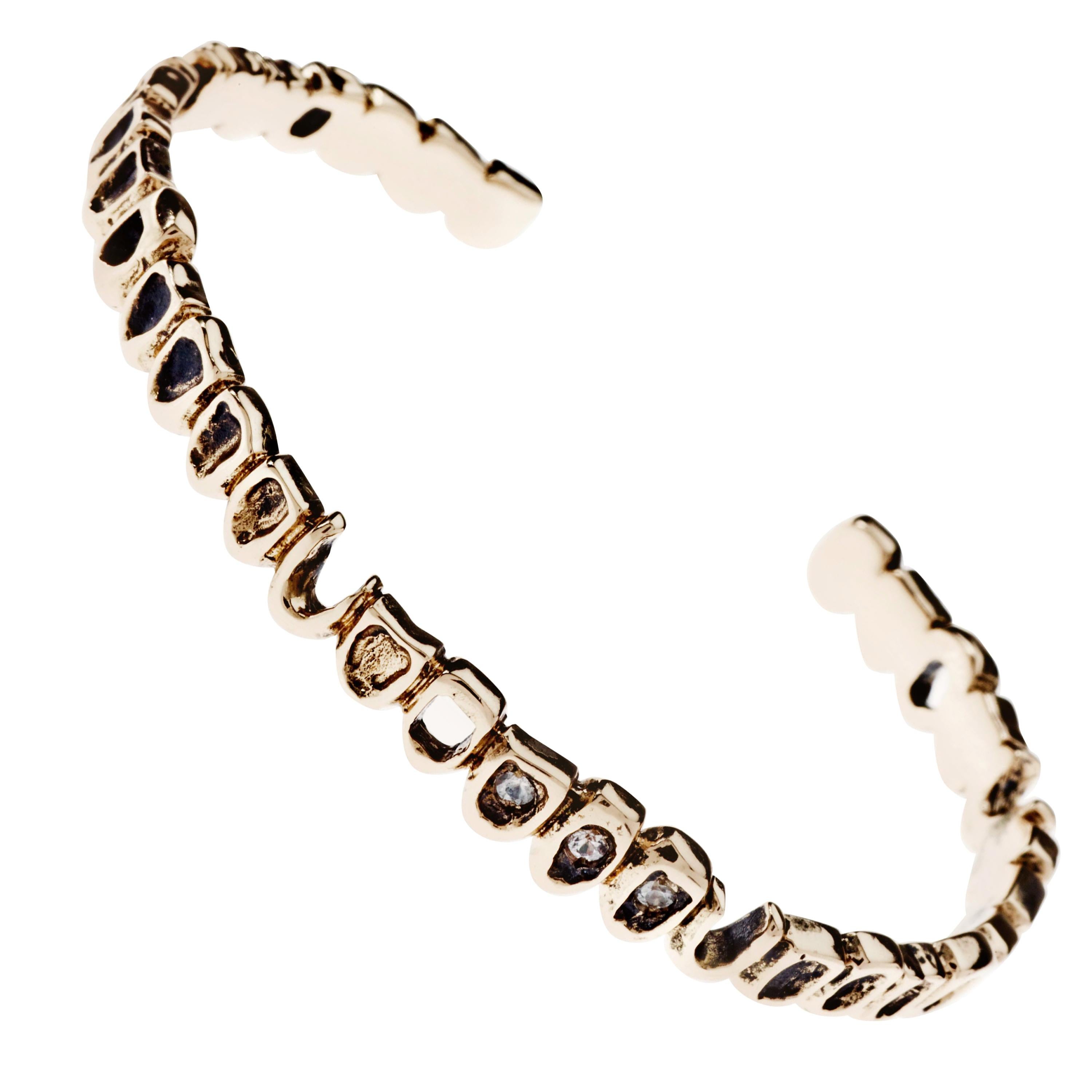 Memento Mori Style Teeth White Diamond Arm Bangle Bracelet Bronze J Dauphin For Sale