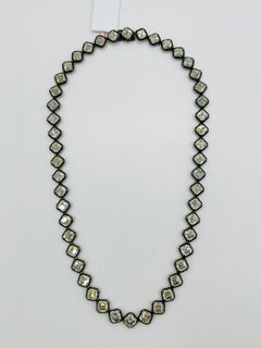 White Diamond Asscher Diagonal Tennis Necklace in Black Rhodium & 18K