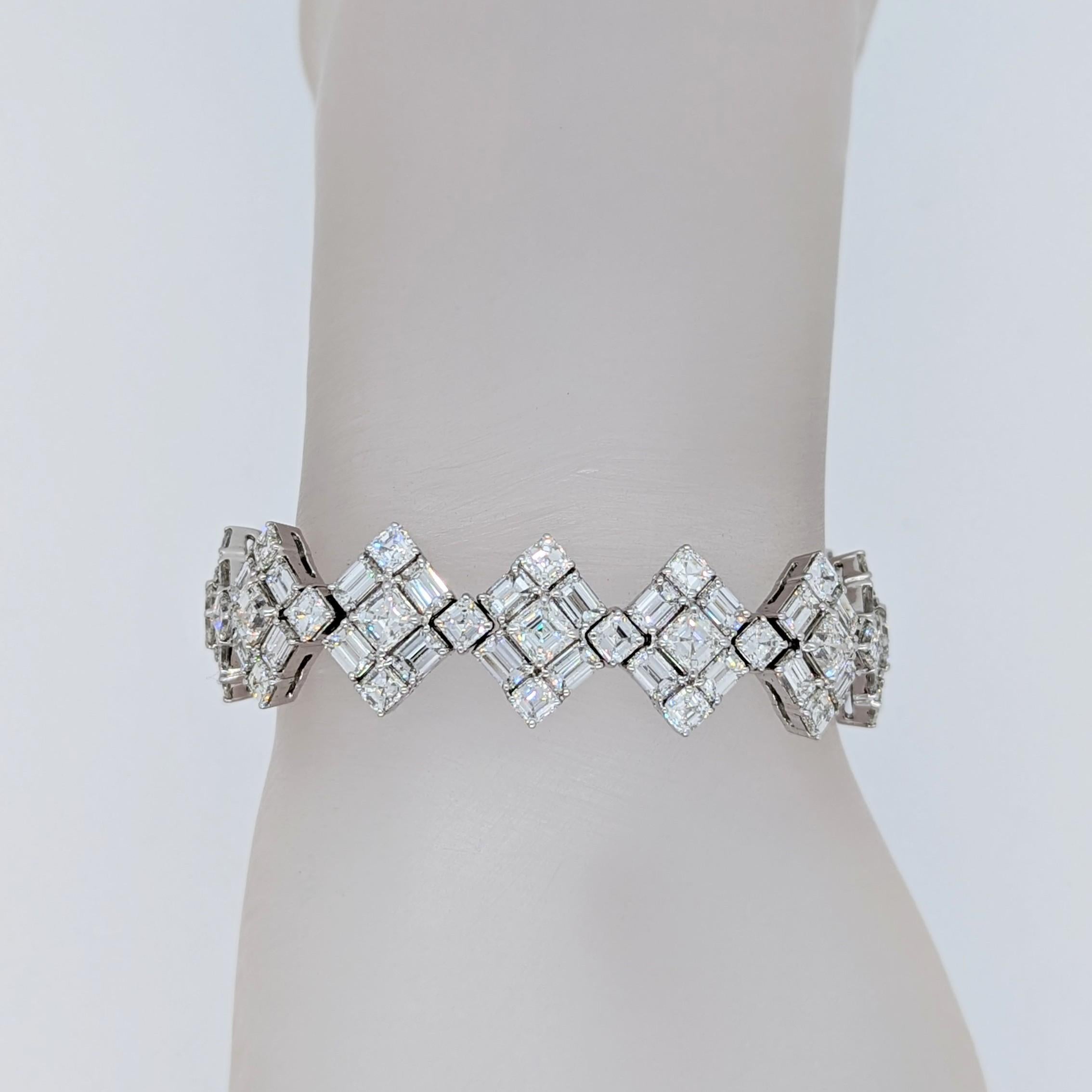 Asscher Cut White Diamond Asscher & Emerald Cut Bracelet in 18K White Gold For Sale