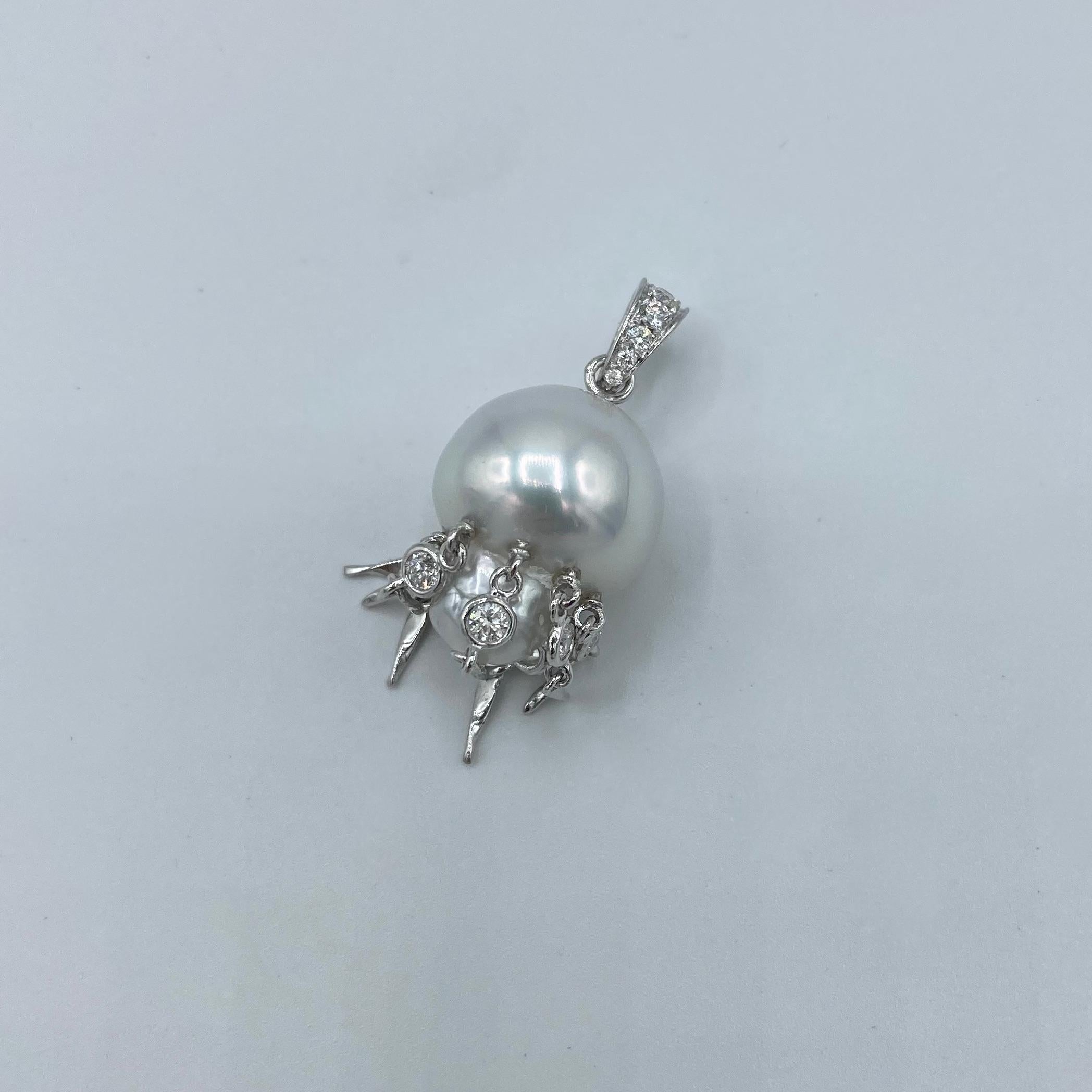 White Diamond Australian Pearl 18 Karat White Gold Pendant/Necklace Jellyfish 1