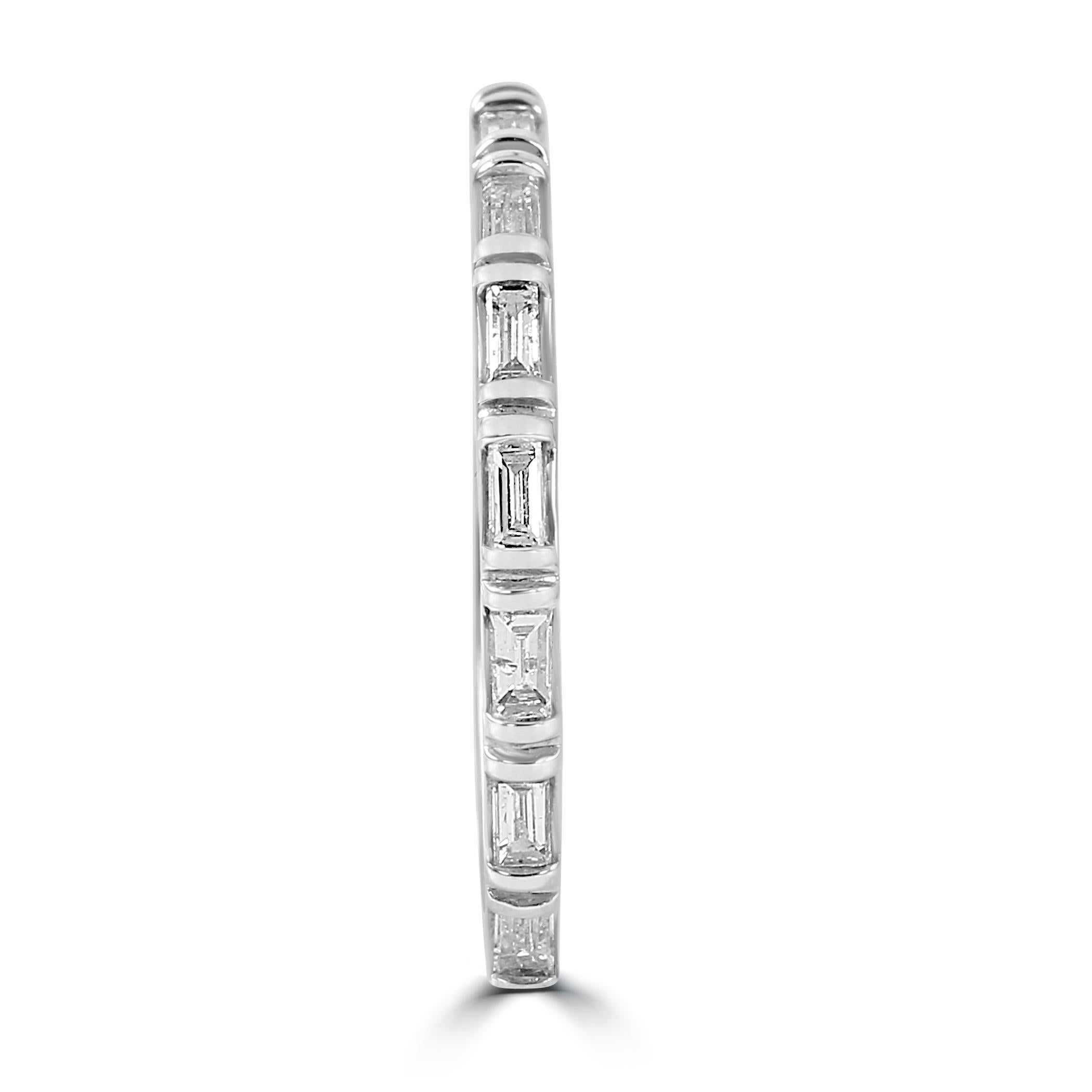 Baguette Cut White Diamond Baguette 0.49 Carat 14 Karat White Gold Fashion Eternity Band Ring For Sale