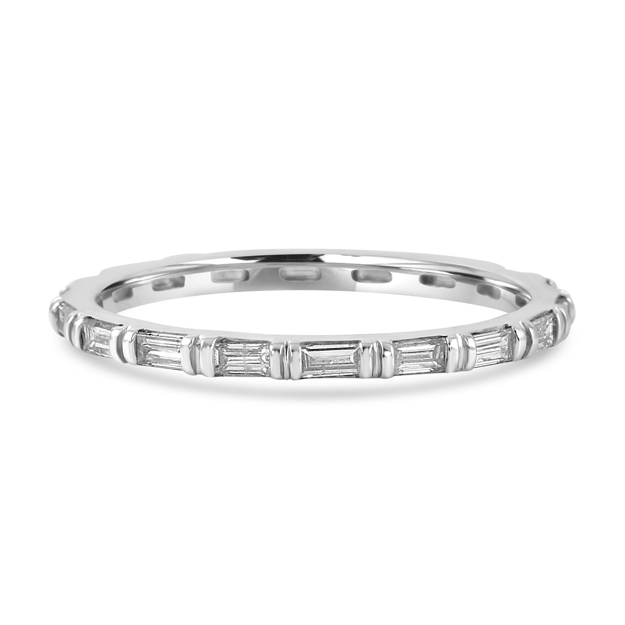 White Diamond Baguette 0.49 Carat 14 Karat White Gold Fashion Eternity Band Ring In New Condition For Sale In New York, NY