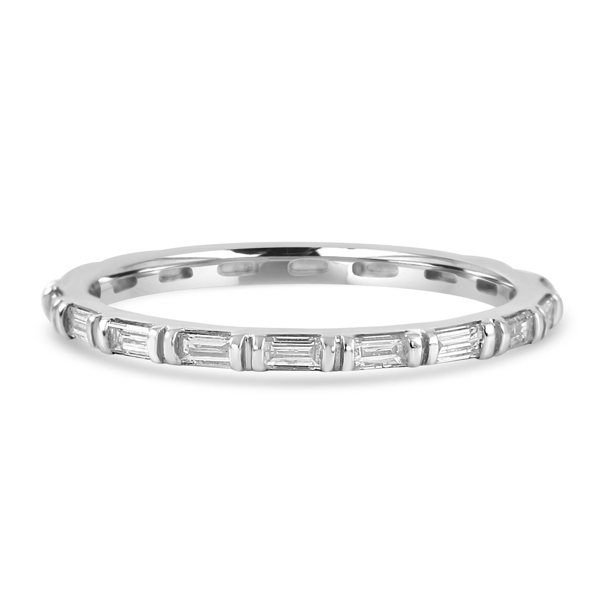 Women's or Men's White Diamond Baguette 0.49 Carat 14 Karat White Gold Fashion Eternity Band Ring For Sale