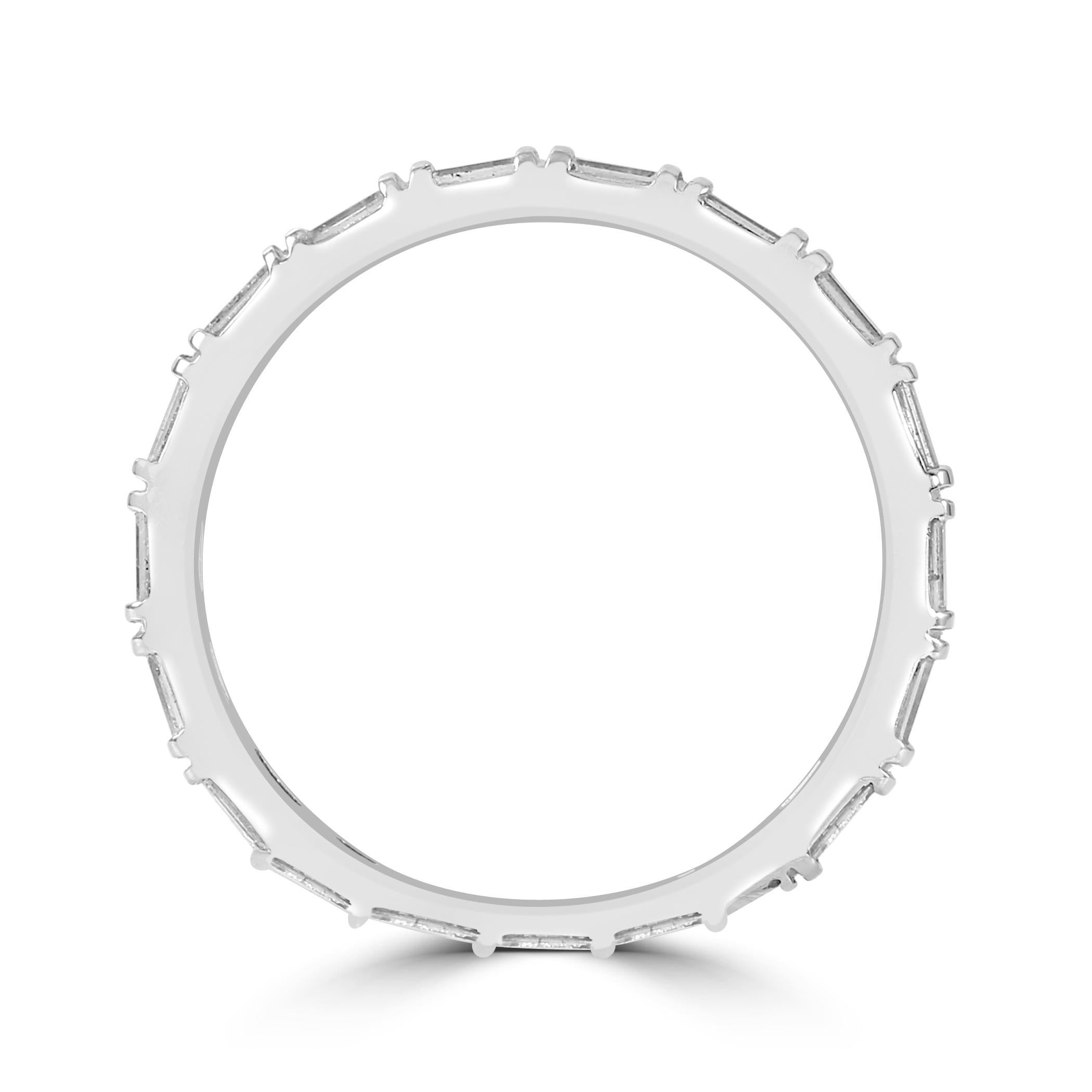 White Diamond Baguette 0.49 Carat 14 Karat White Gold Fashion Eternity Band Ring For Sale 1