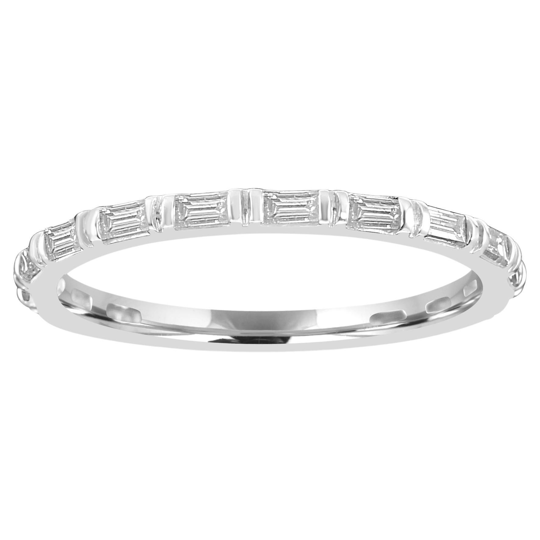 White Diamond Baguette 0.49 Carat 14 Karat White Gold Fashion Eternity Band Ring For Sale