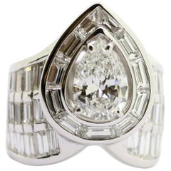 White Diamond, Baguette and Pear, Certificate 18 Karat White Gold