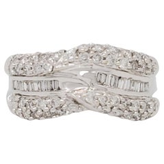 White Diamond Baguette and Round Band Ring in 14k White Gold