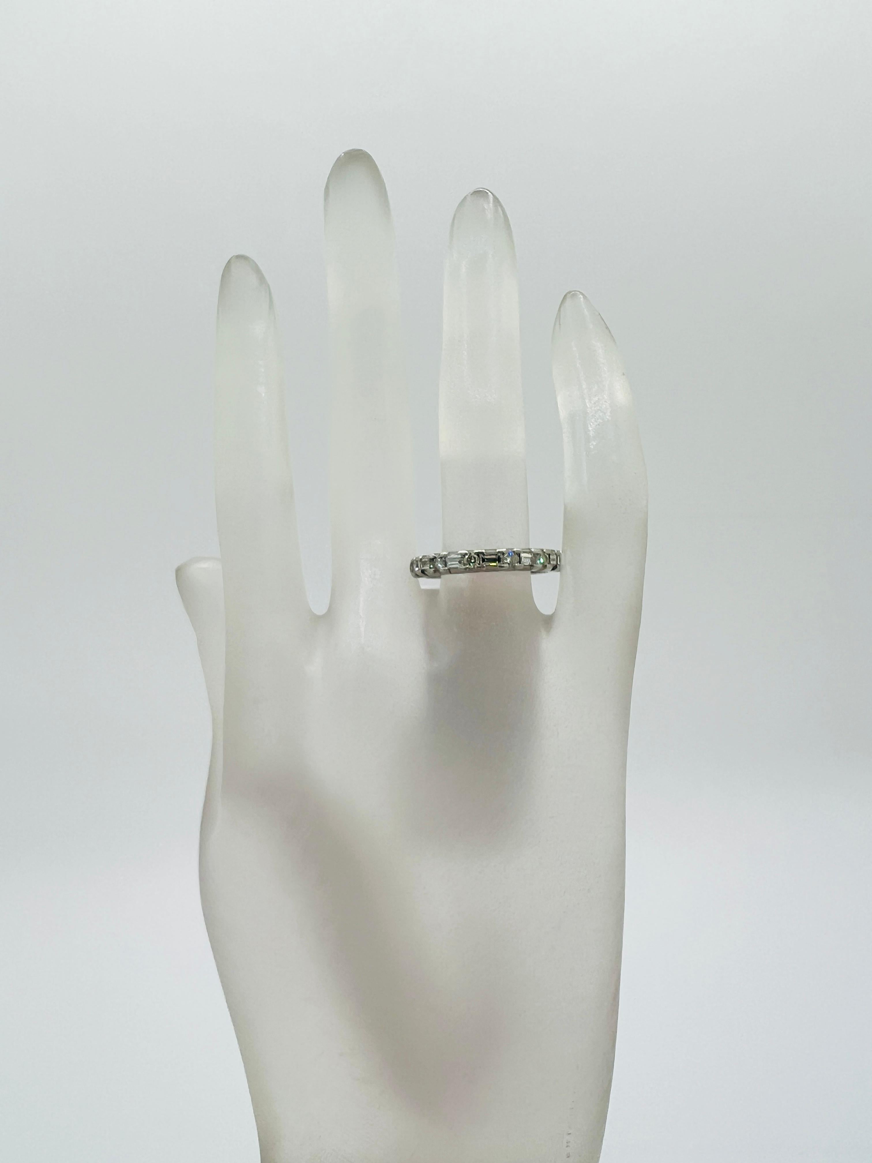 Baguette Cut White Diamond Baguette and Round Band Ring in Platinum For Sale