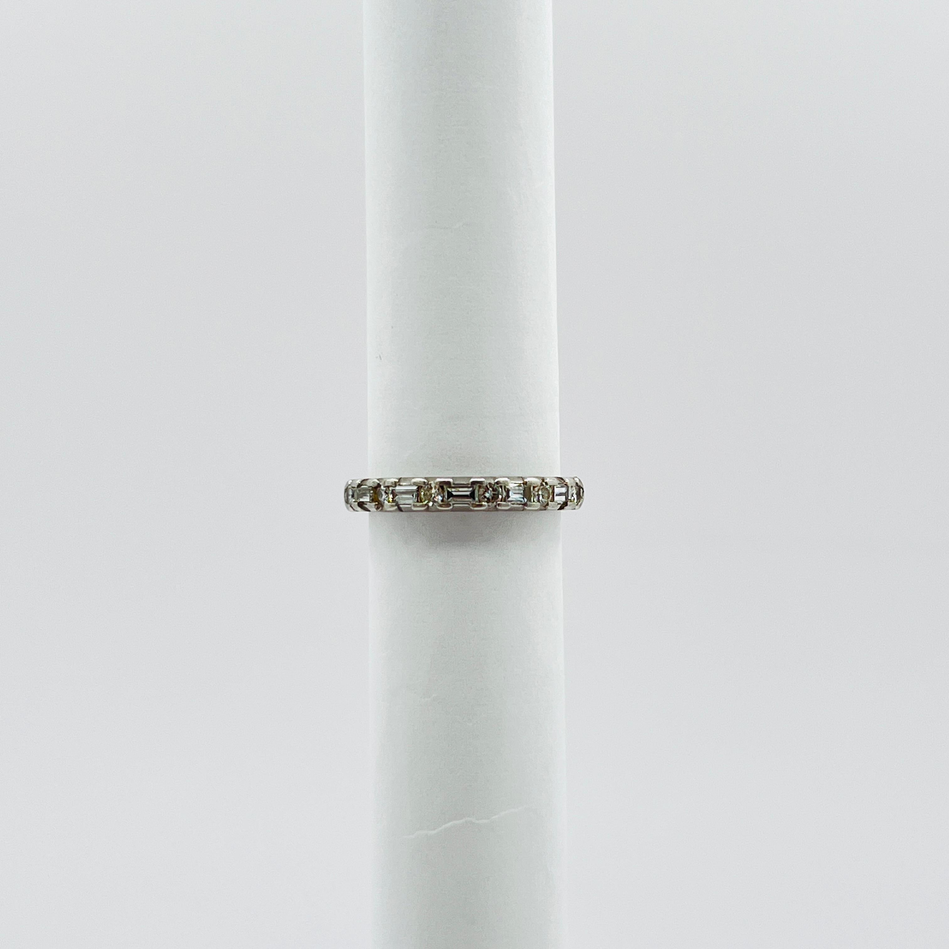 White Diamond Baguette and Round Band Ring in Platinum For Sale 2