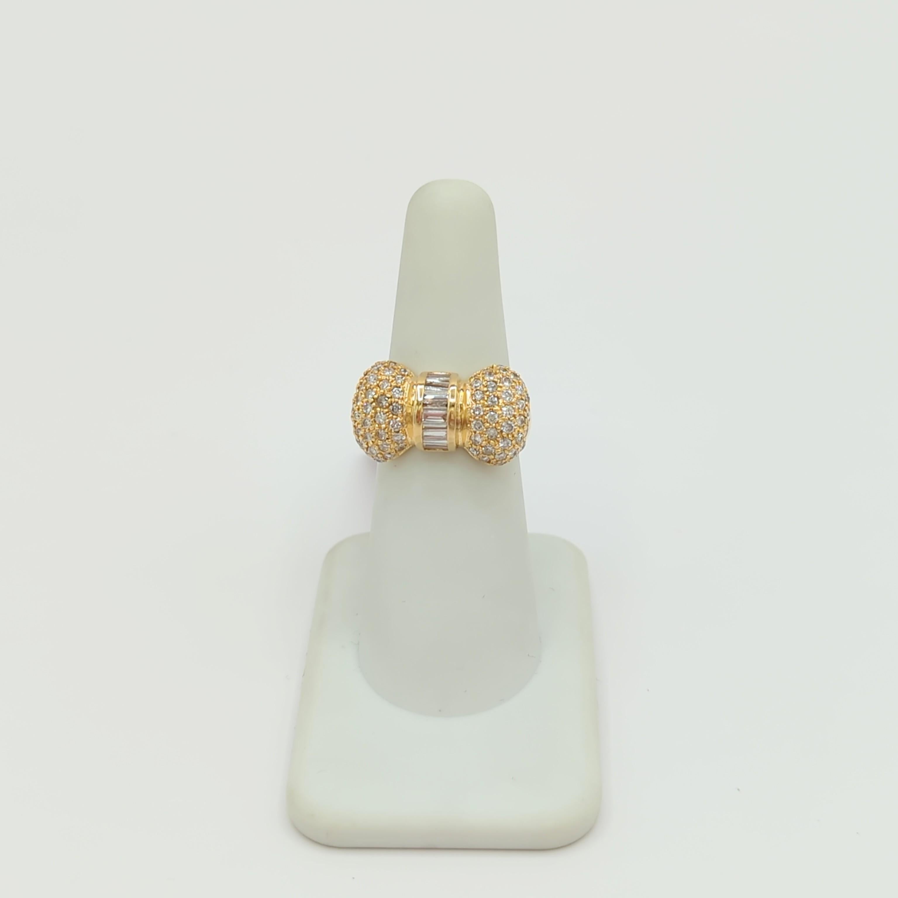 White Diamond Baguette and Round Bow Design Ring in 18 Karat Yellow Gold 5