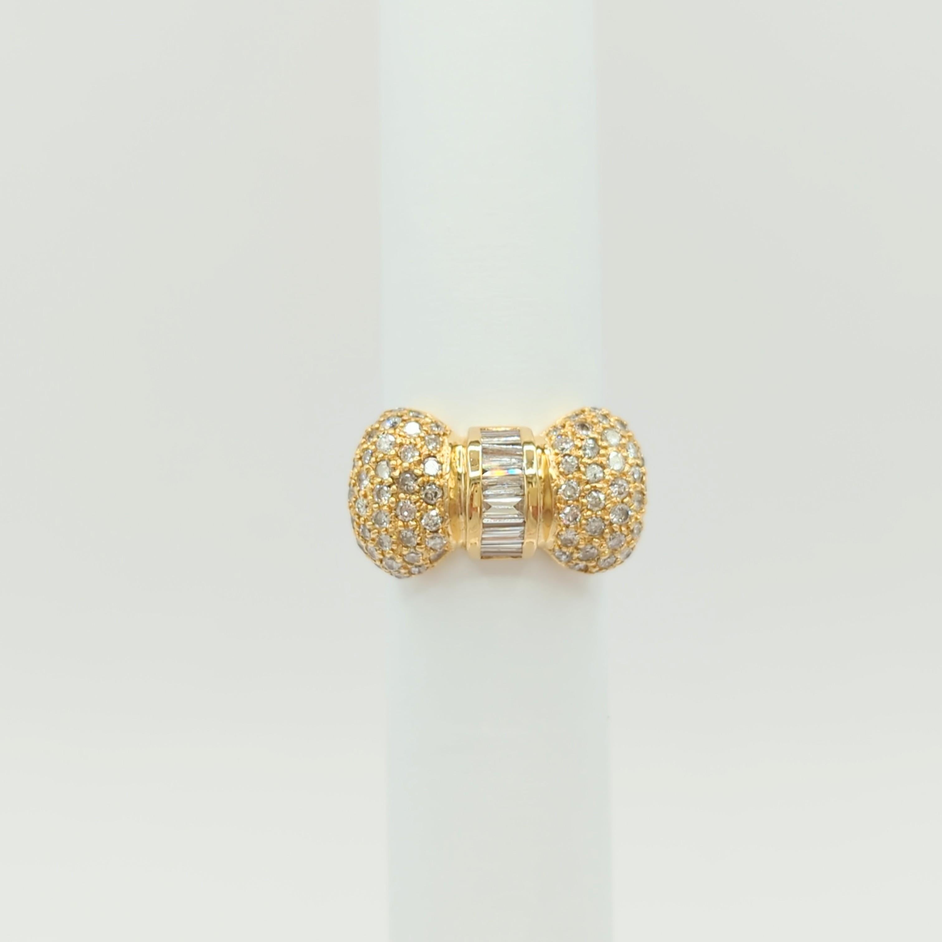 White Diamond Baguette and Round Bow Design Ring in 18 Karat Yellow Gold 6