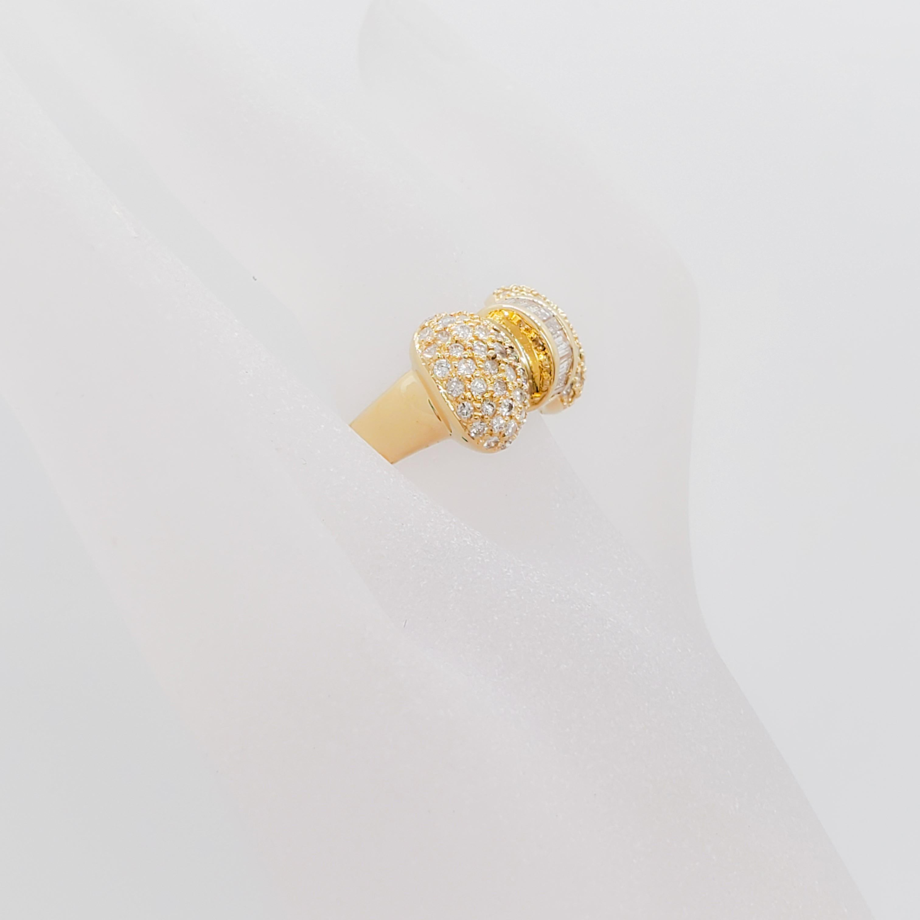 White Diamond Baguette and Round Bow Design Ring in 18 Karat Yellow Gold In New Condition In Los Angeles, CA