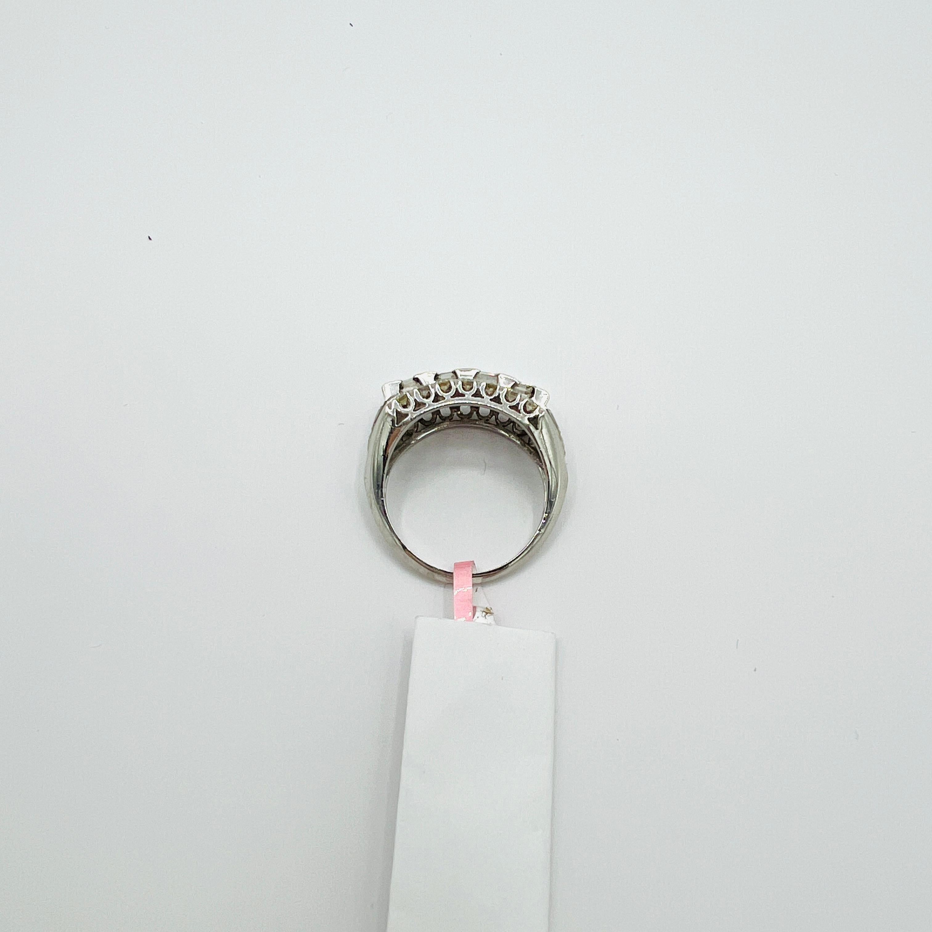Women's or Men's White Diamond Baguette and Round Ring in Platinum For Sale