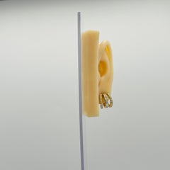 White Diamond Baguette and Round Triple Hoop Earrings in 14k Yellow Gold