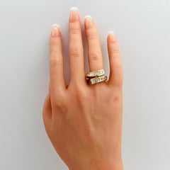 White Diamond Baguette Bypass Ring in 14K Yellow Gold
