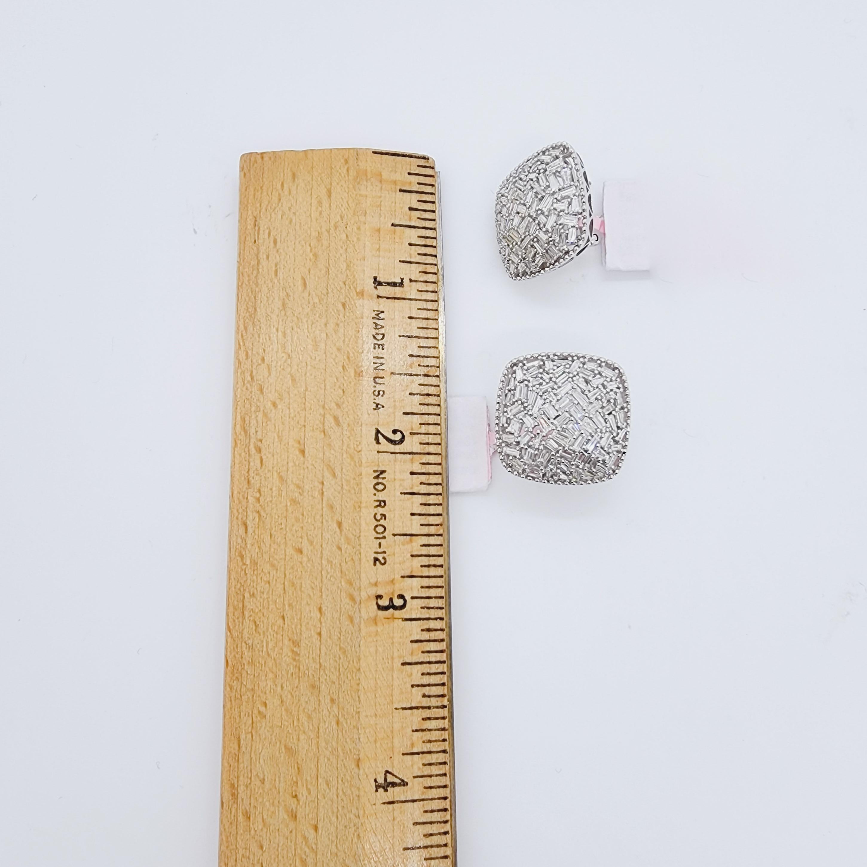 White Diamond Baguette Cluster Earrings in 18k White Gold For Sale 1