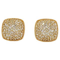 White Diamond Baguette Cluster Earrings in 18k Yellow Gold