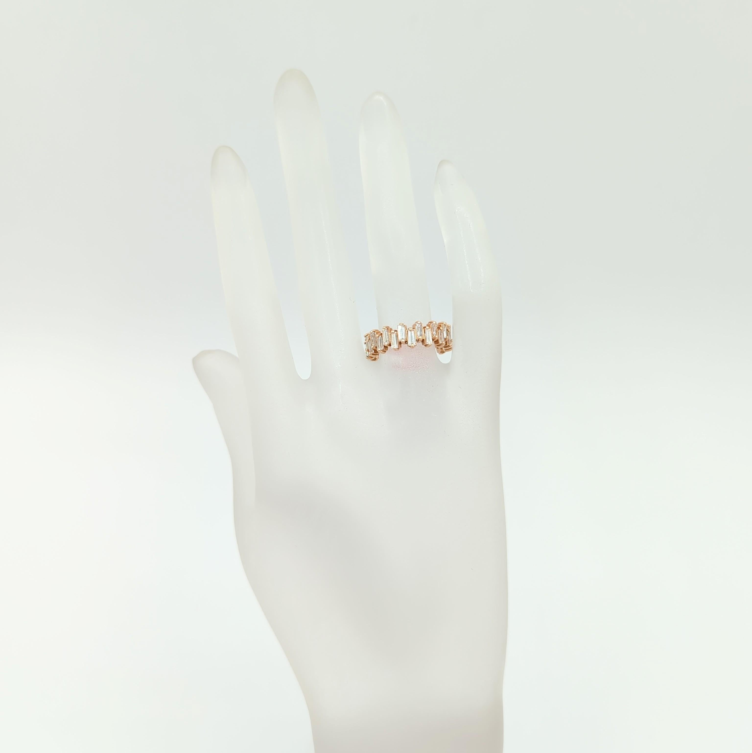 Baguette Cut White Diamond Baguette Cluster Ring in 14K Rose Gold For Sale