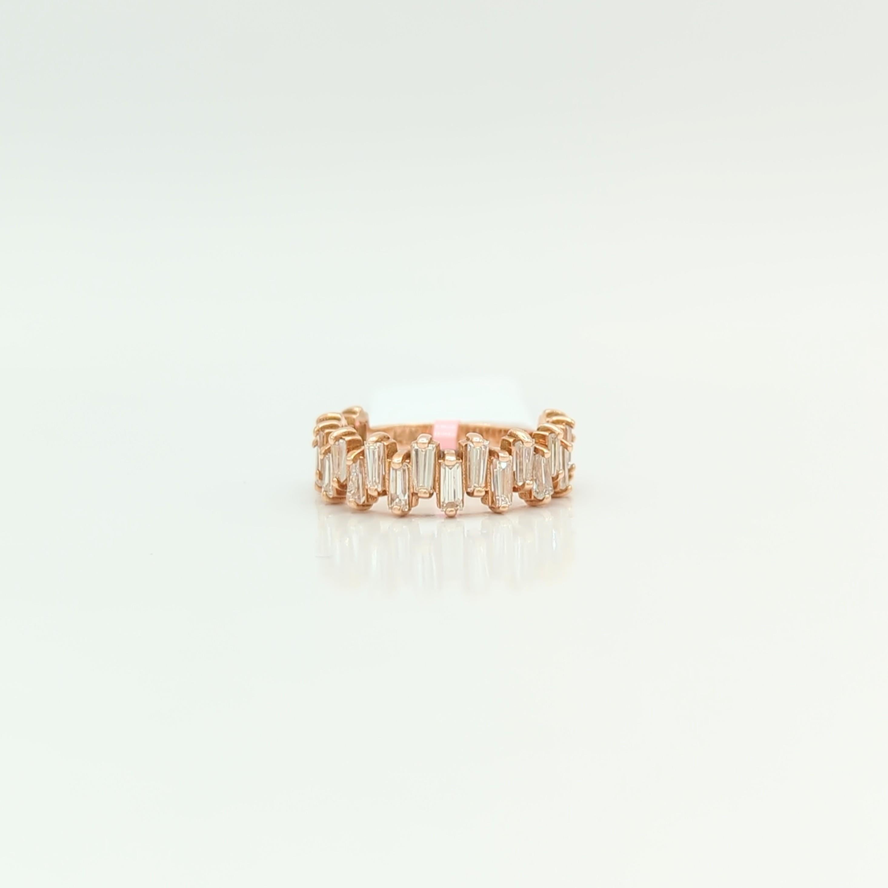 White Diamond Baguette Cluster Ring in 14K Rose Gold For Sale 1
