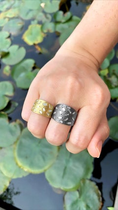 White Diamond Baguette Fine Textured Gold Ice Band Ring