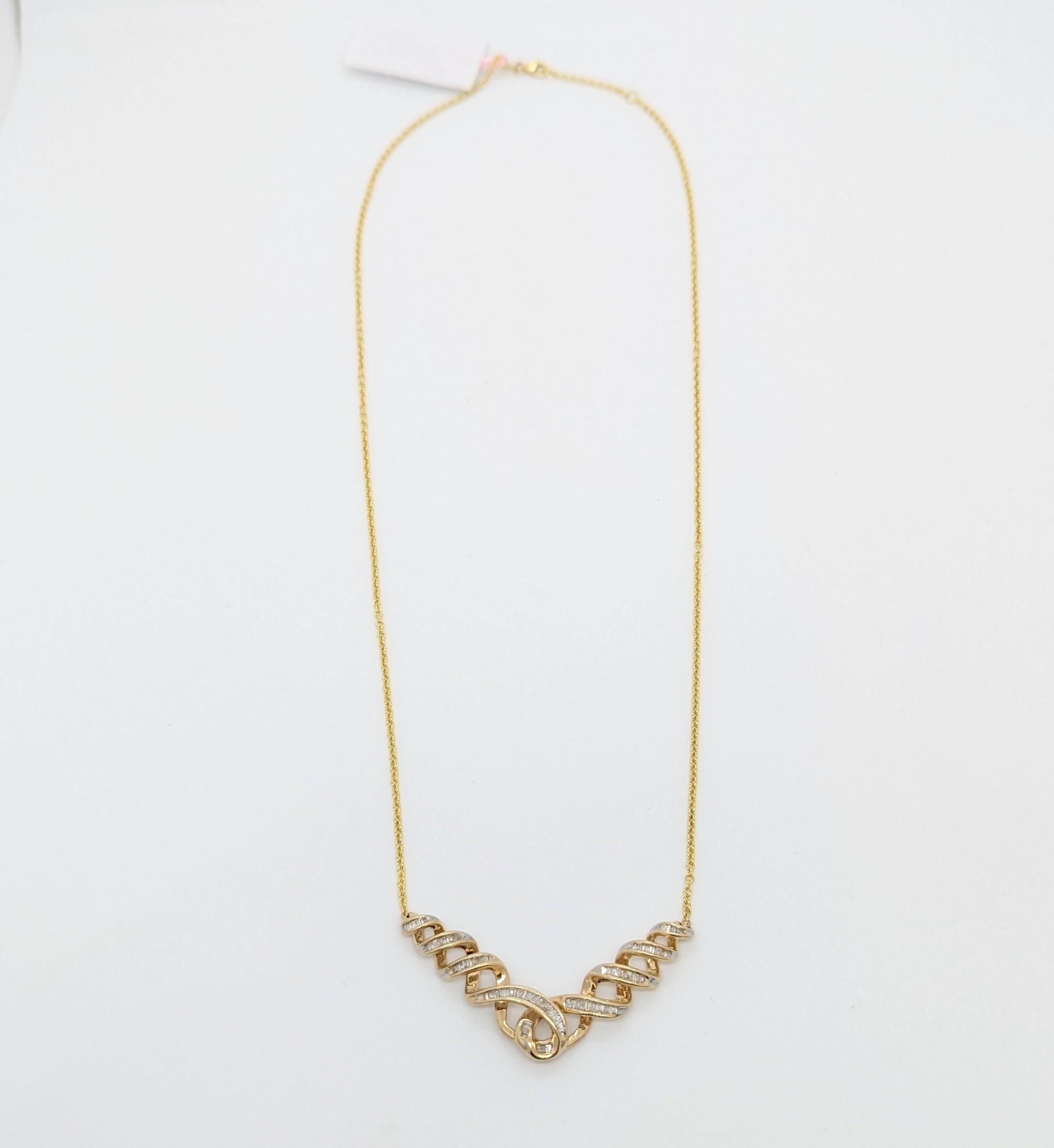 Collana con diamanti bianchi a baguette in oro giallo 14K In condizioni Nuovo in vendita a Los Angeles, CA