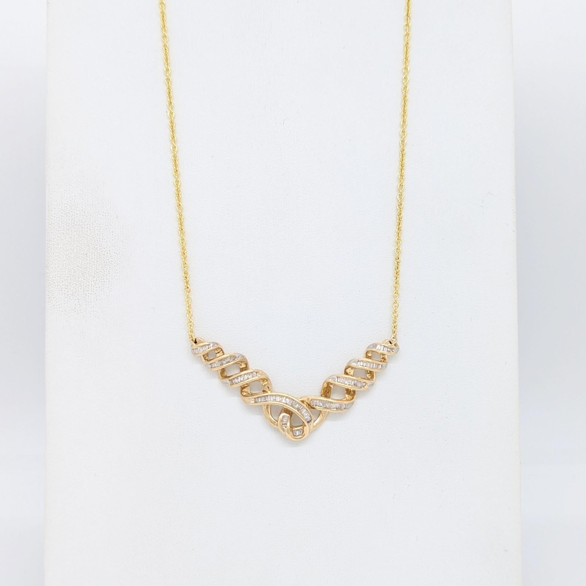 Collana con diamanti bianchi a baguette in oro giallo 14K in vendita 1