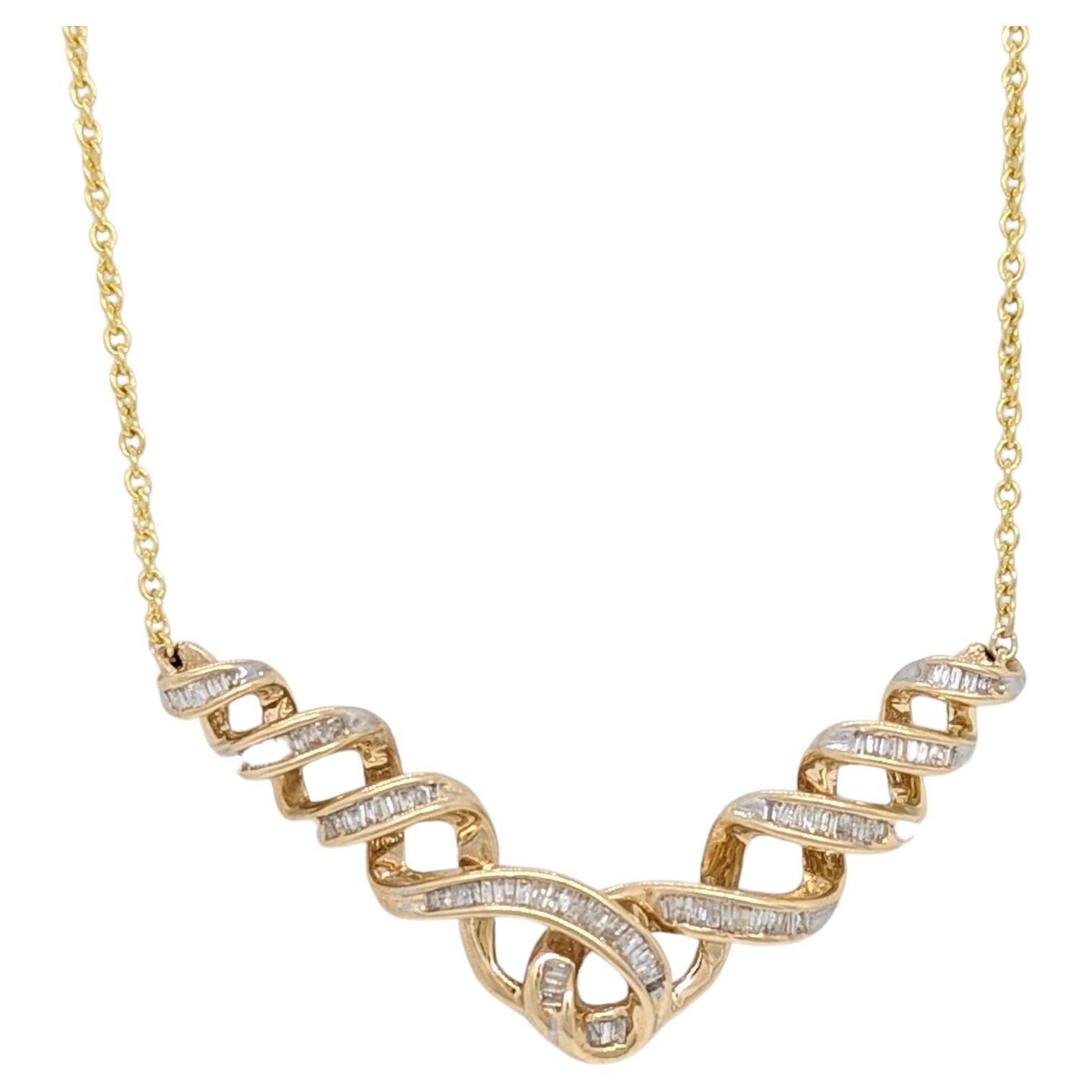 White Diamond Baguette Necklace in 14K Yellow Gold