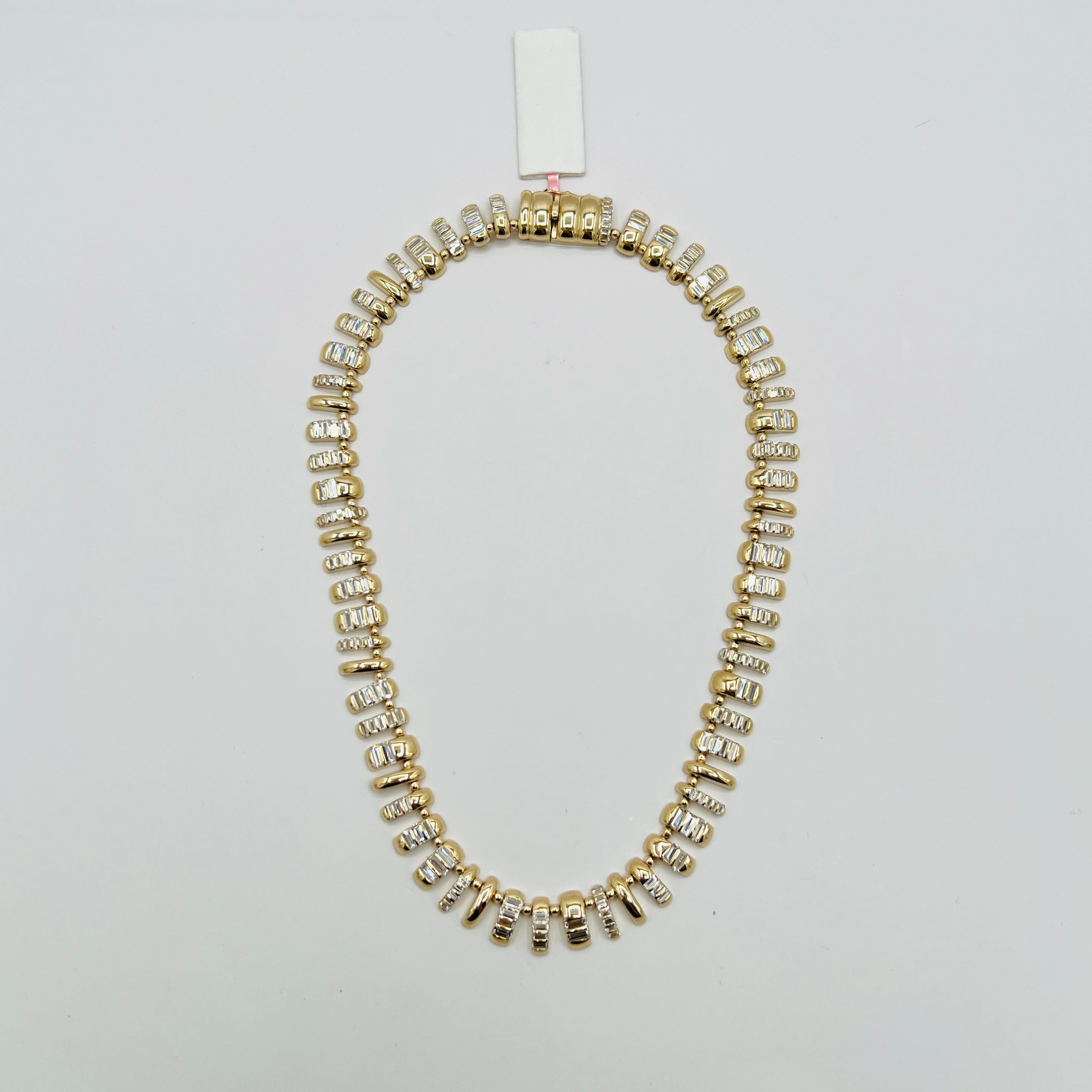 White Diamond Baguette Necklace in 14K Yellow Gold