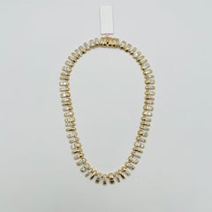 White Diamond Baguette Necklace in 14K Yellow Gold