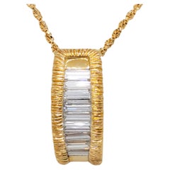 White Diamond Baguette Pendant Necklace in 18k Yellow Gold