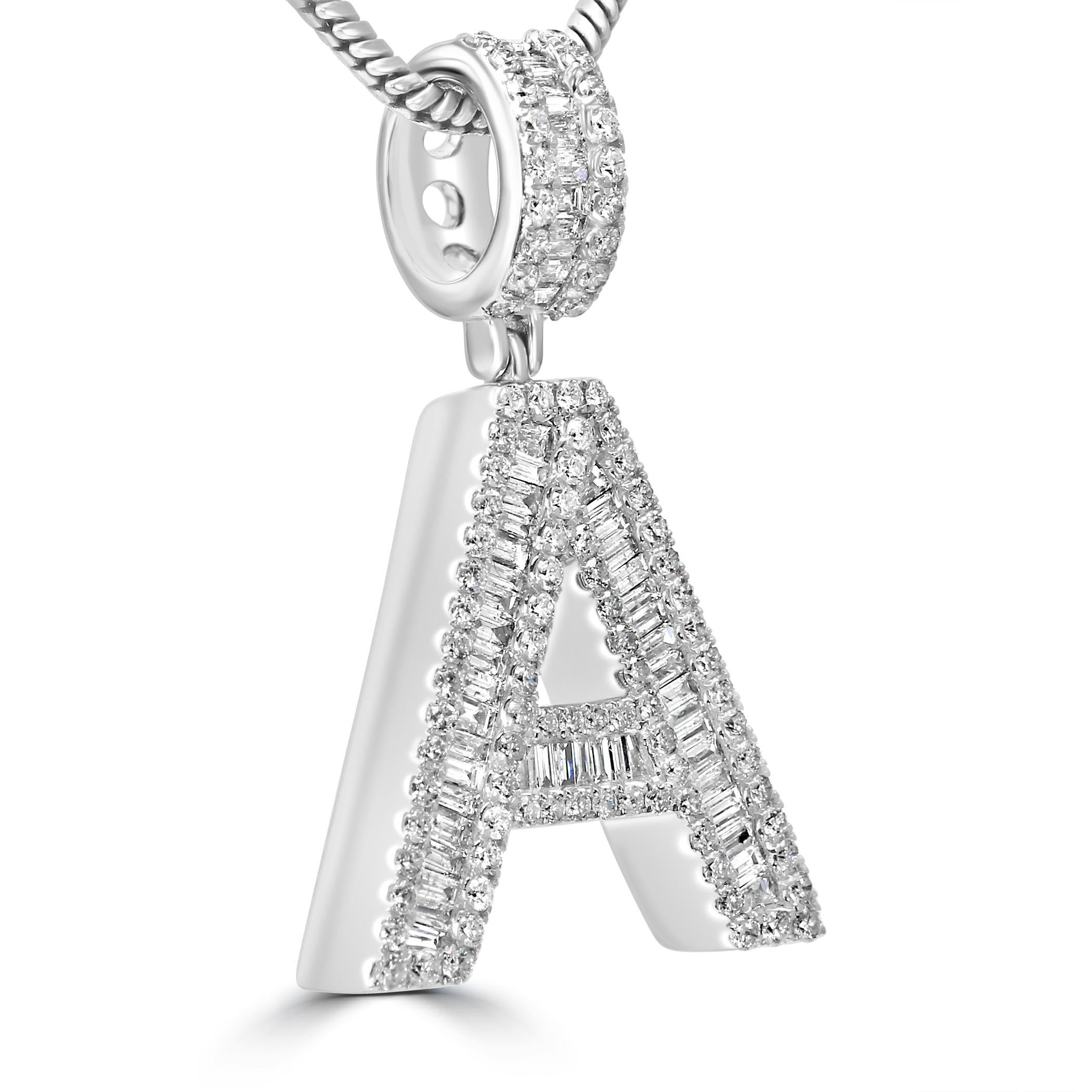 Make a bold statement of luxury & elegance with our fashion statement letter pendant. 

The pendant features 0.73 carats of baguette diamonds, carefully set by our master artisans by hand to create a sleek and modern aesthetic. The clean lines and