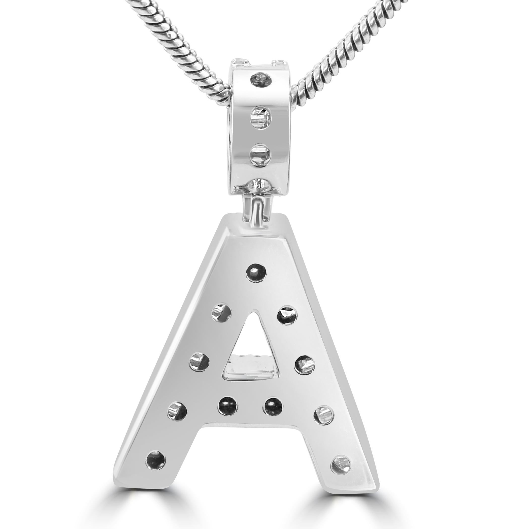 Baguette Cut White Diamond Baguette & Round 14 Karat White Gold Letter 