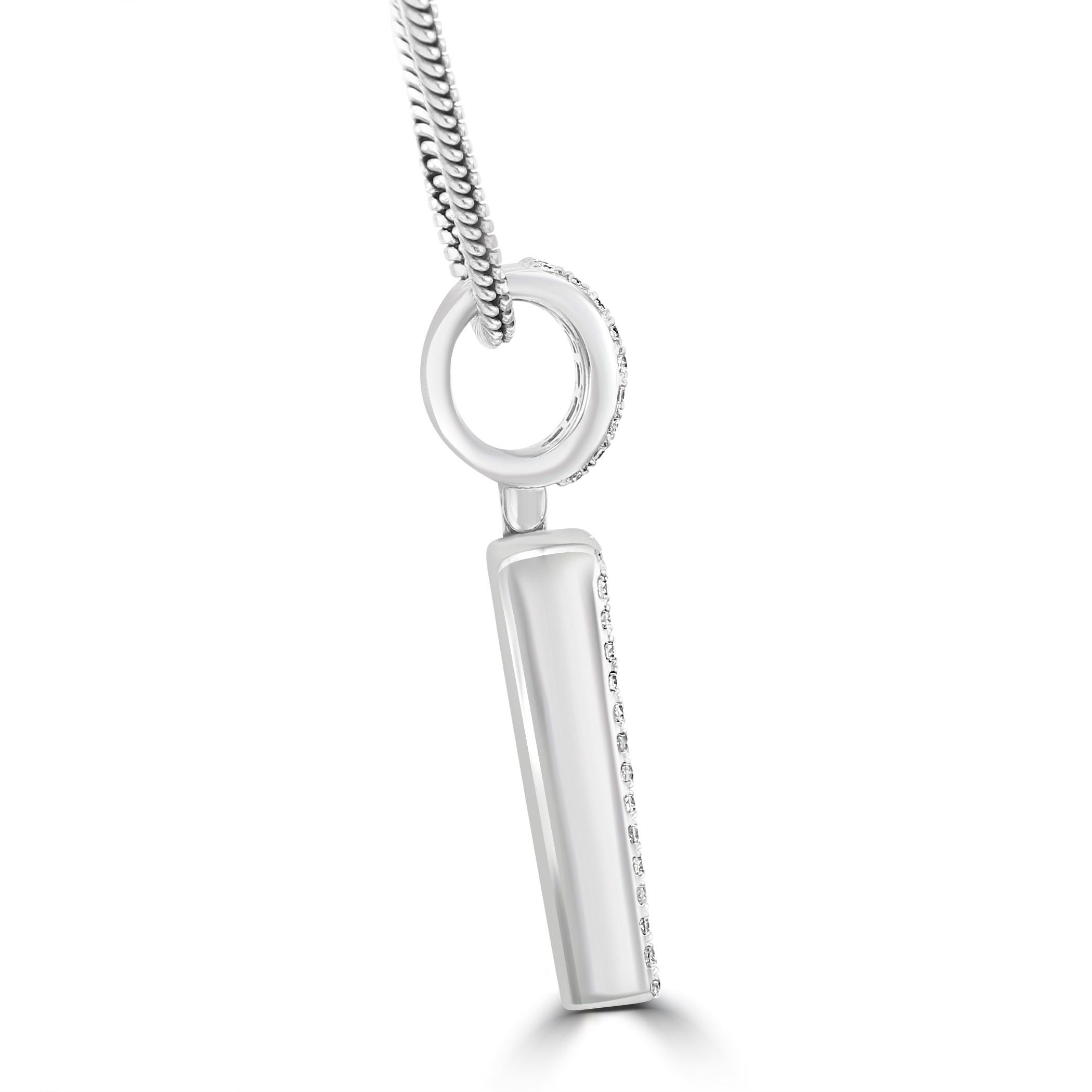 Modern White Diamond Baguette & Round 14 Karat White Gold Letter 