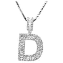 White Diamond Baguette & Round 14 Karat White Gold Letter "D" Fashion Pendant