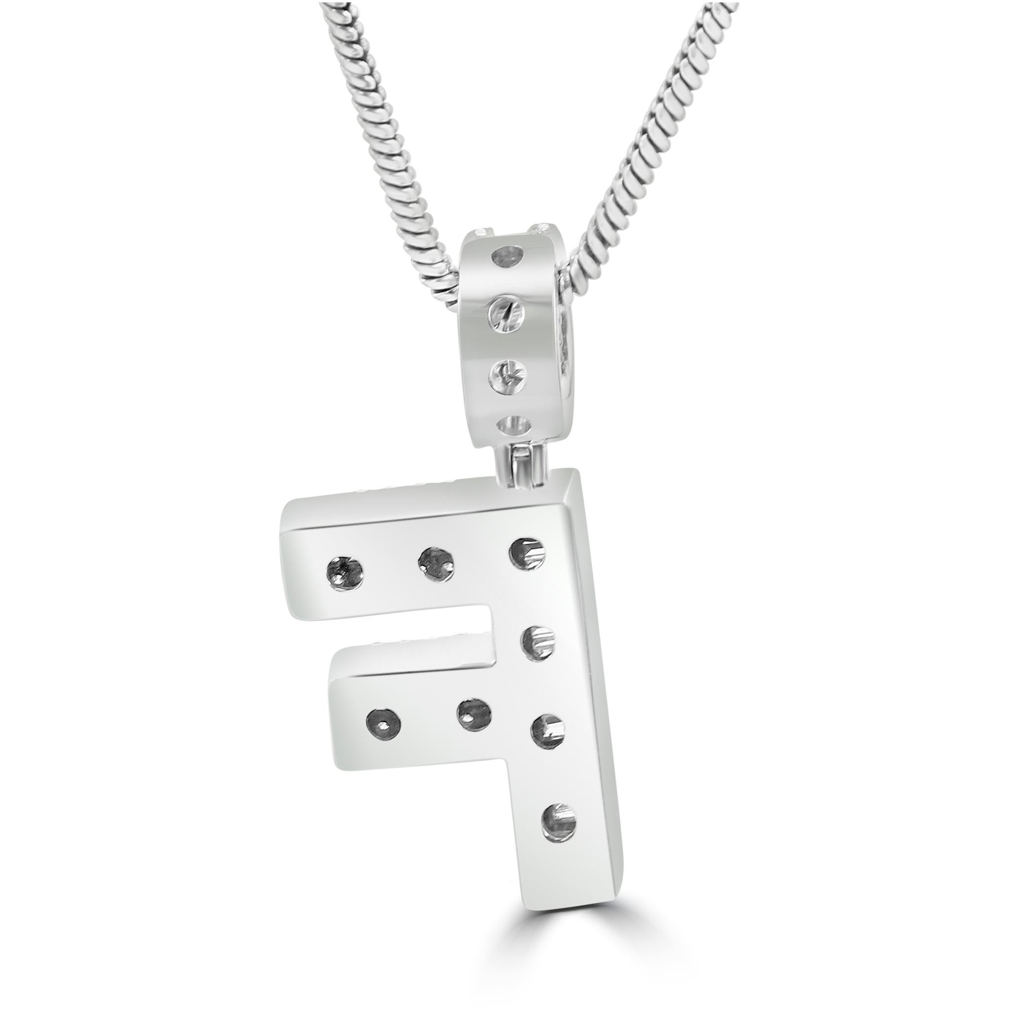 Modern White Diamond Baguette & Round 14 Karat White Gold Letter 