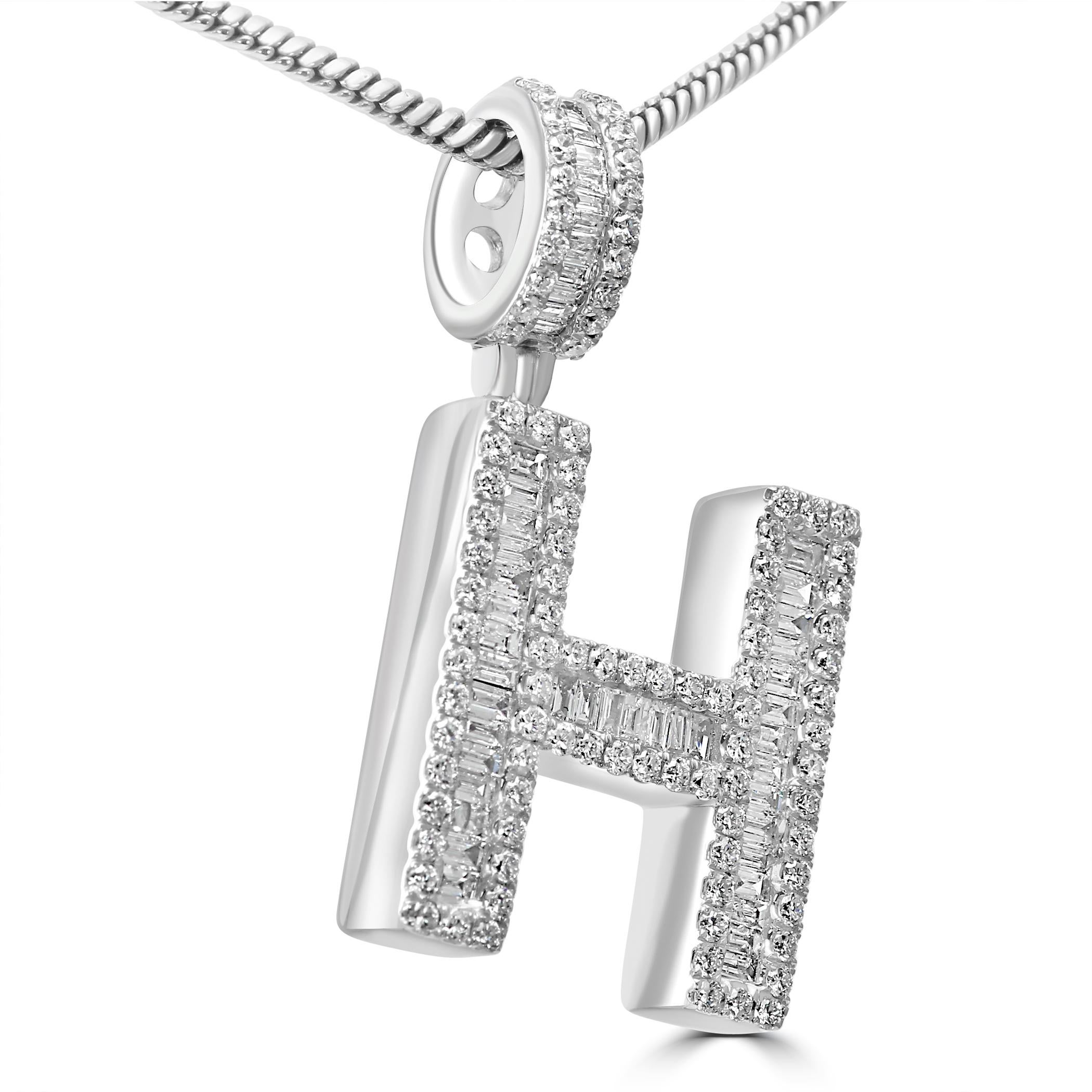 Make a bold statement of luxury & elegance with our fashion statement letter pendant. 

The pendant features 0.88 carats of baguette diamonds, carefully set by our master artisans by hand to create a sleek and modern aesthetic. The clean lines and