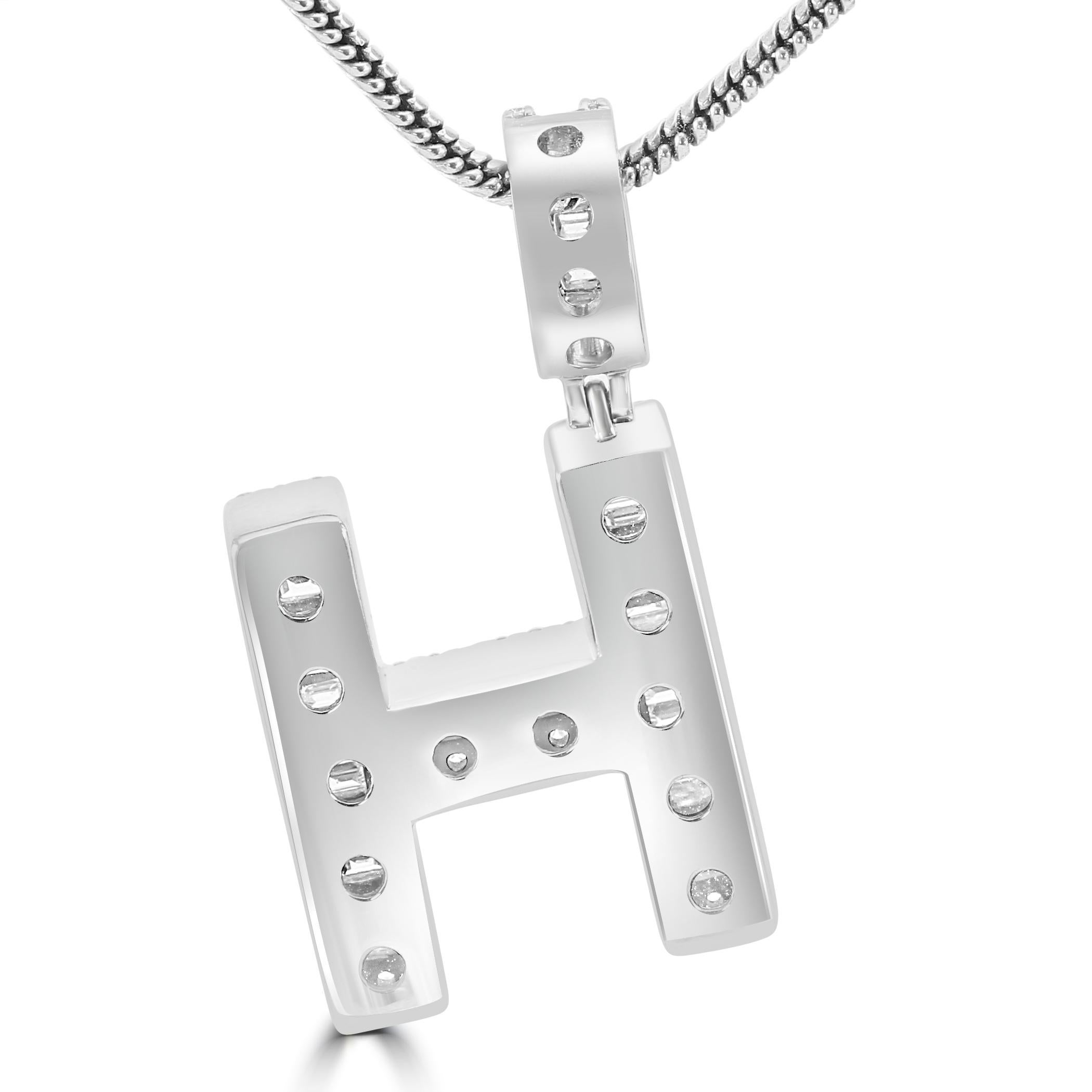 Baguette Cut White Diamond Baguette & Round 14 Karat White Gold Letter 