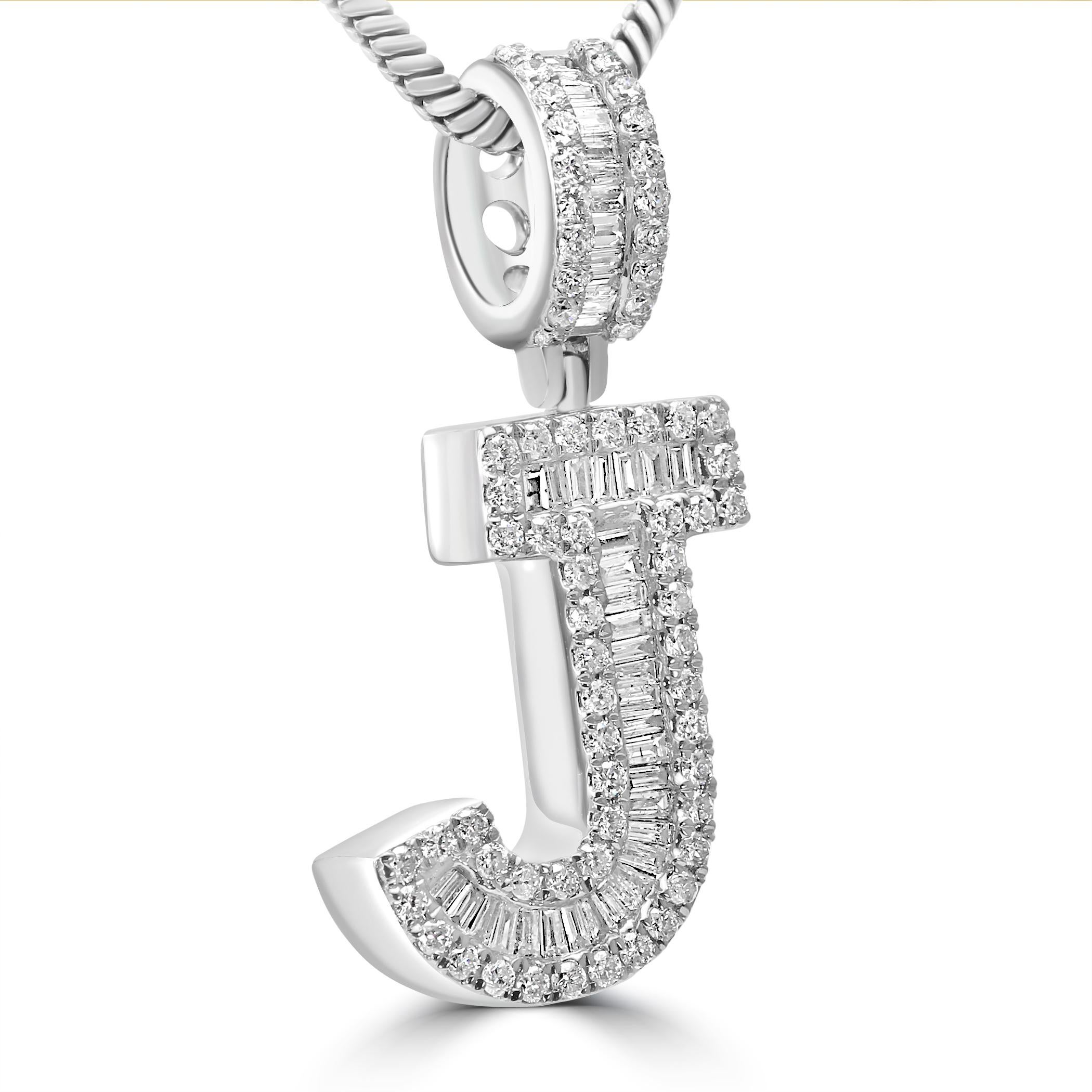 Make a bold statement of luxury and elegance with our fashion statement letter pendant.

The pendant features 0.49 carats of baguette diamonds, carefully set by our master artisans by hand to create a sleek and modern aesthetic. The clean lines and