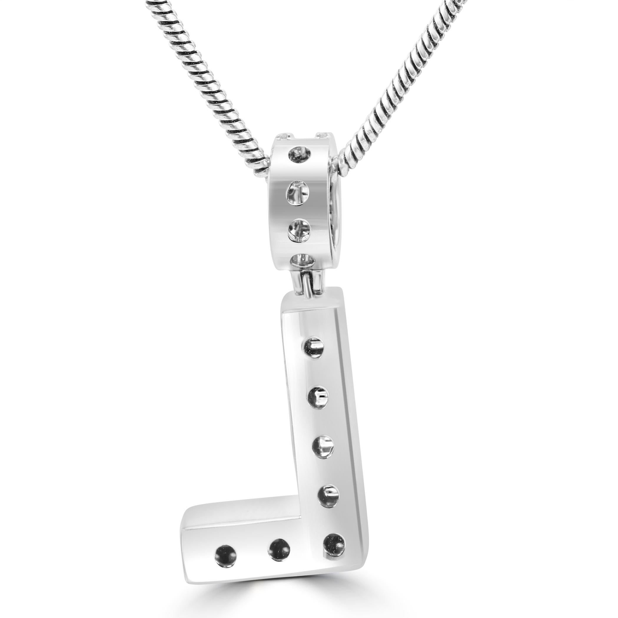 Baguette Cut White Diamond Baguette & Round 14 Karat White Gold Letter 