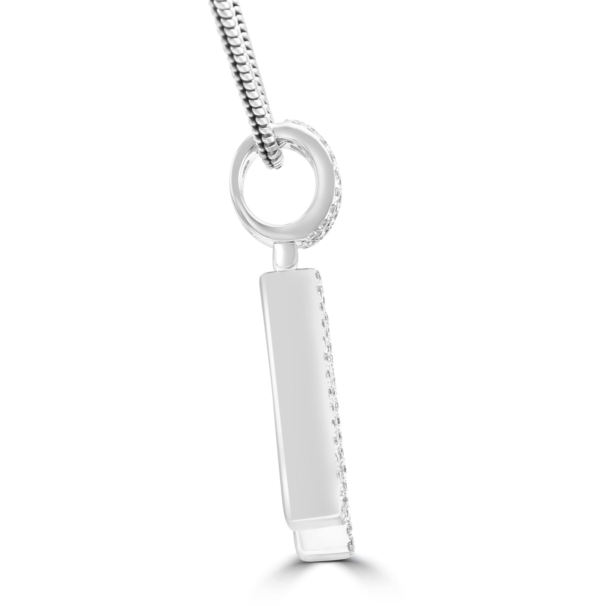Modern White Diamond Baguette & Round 14 Karat White Gold Letter 