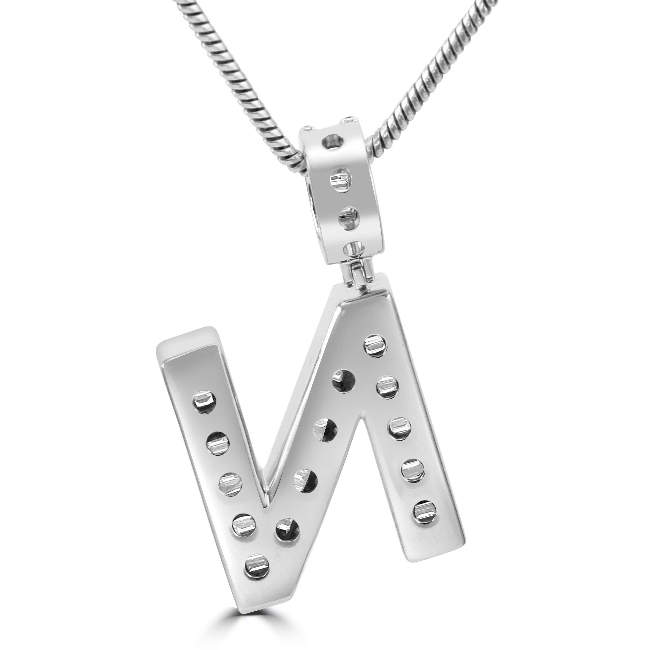 Baguette Cut White Diamond Baguette & Round 14 Karat White Gold Letter 