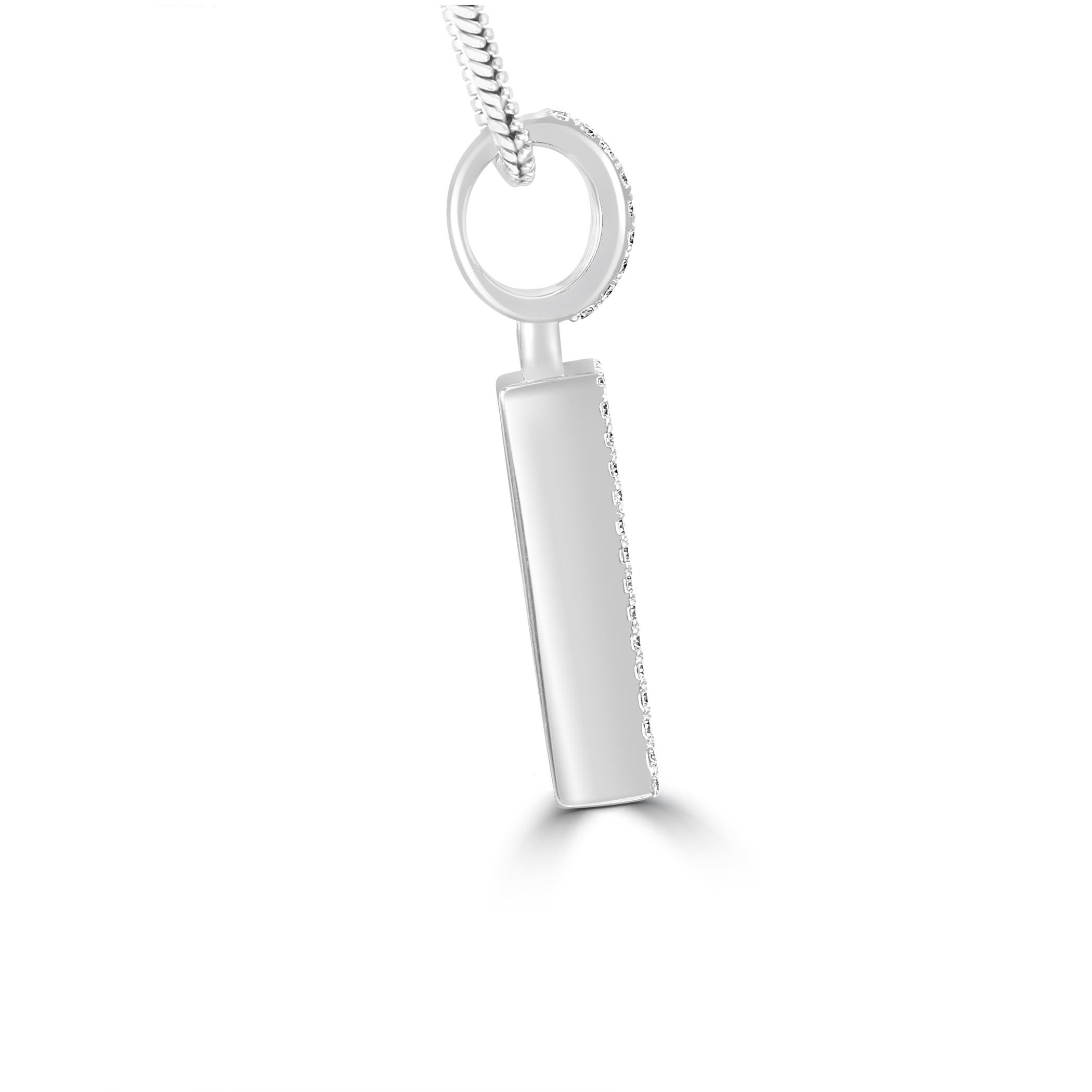 Moderno Ciondolo moda con diamante bianco Baguette e rotondo in oro bianco 14 carati Lettera 