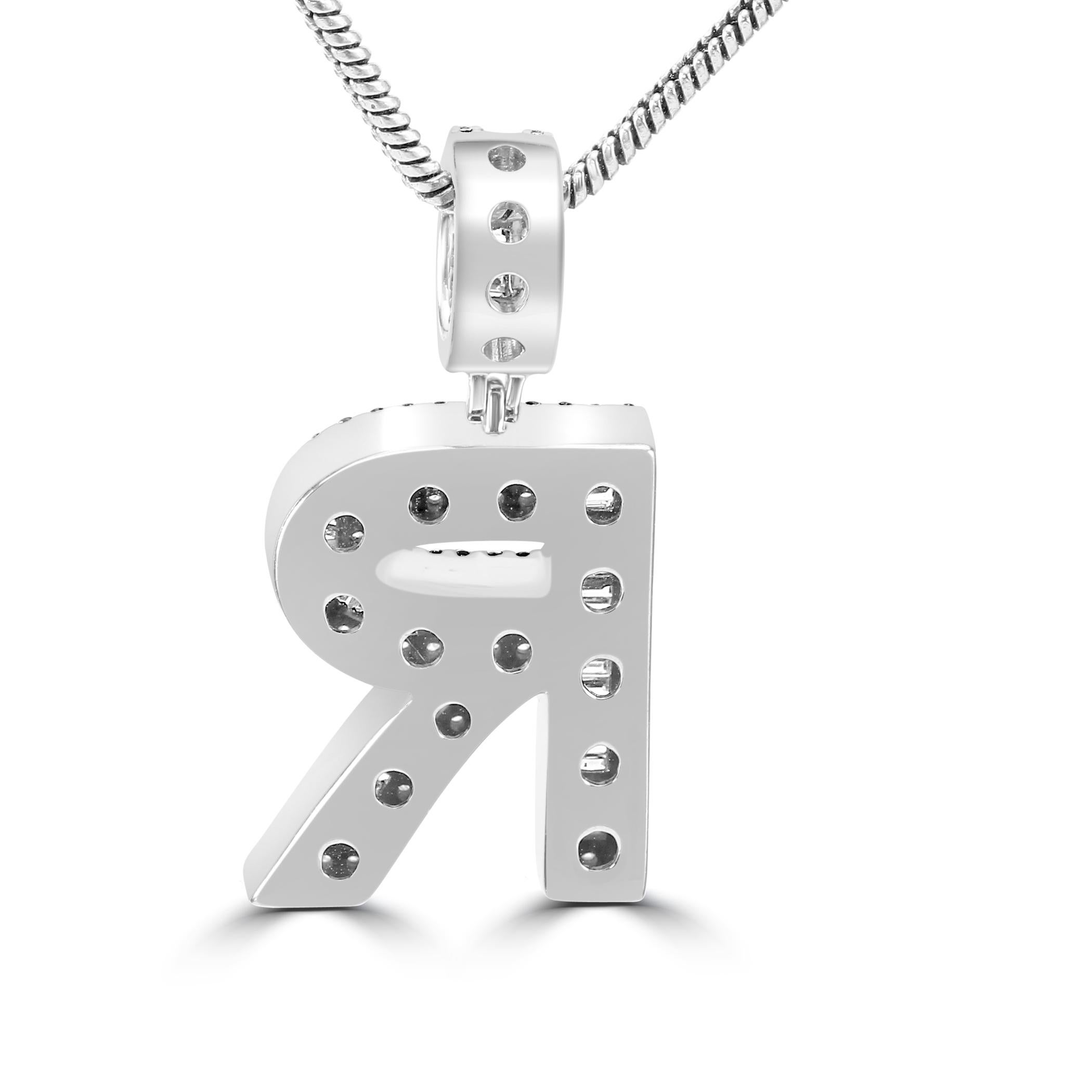 Taglio baguette Ciondolo moda con diamante bianco Baguette e rotondo in oro bianco 14 carati Lettera 