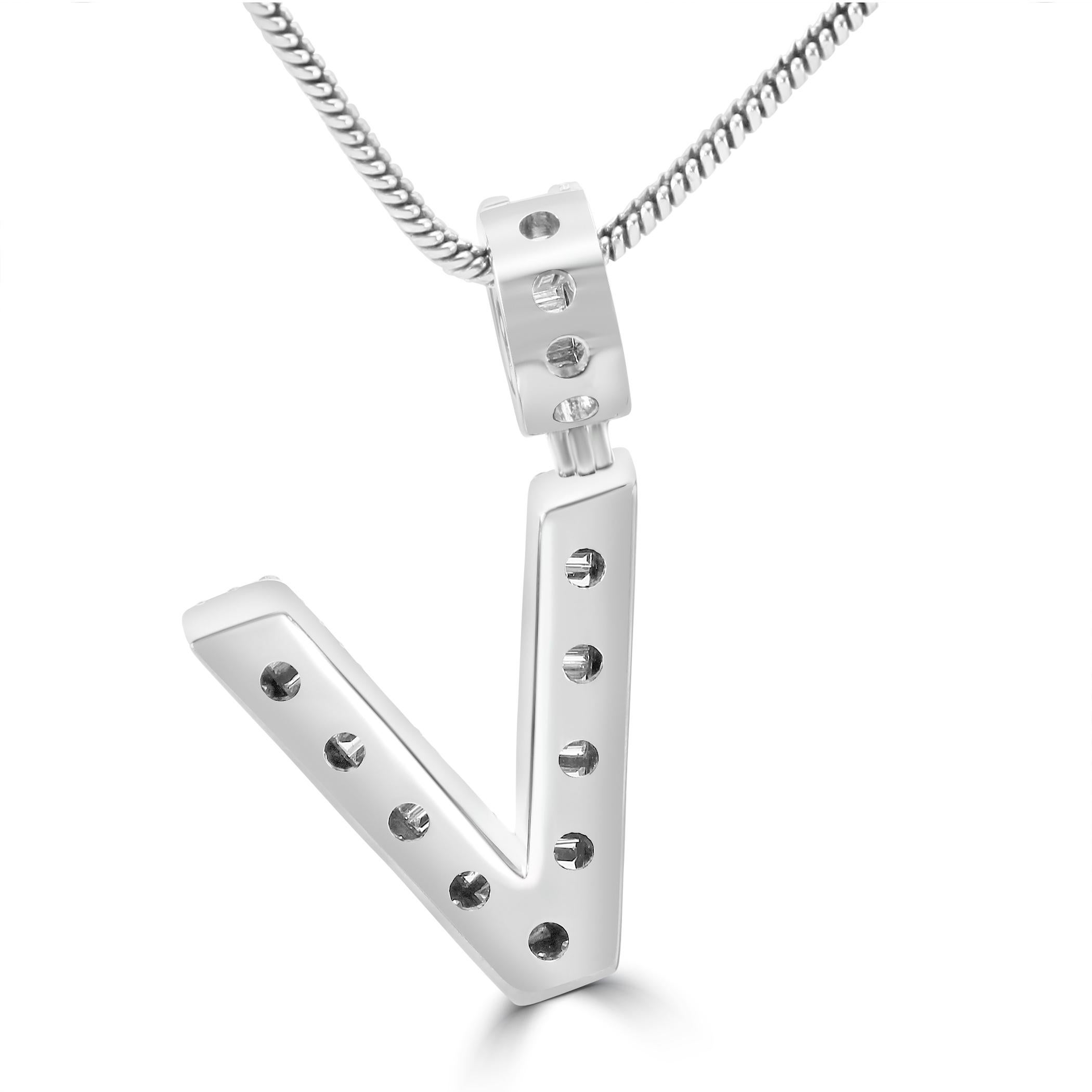 Baguette Cut White Diamond Baguette & Round 14 Karat White Gold Letter 